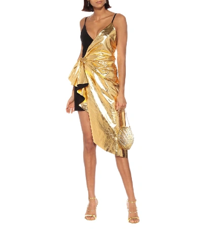Shop Gucci Metallic Leather Minidress In Gold