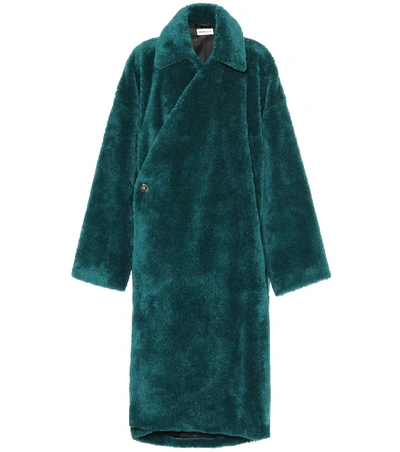 Shop Balenciaga Faux Fur Coat In Green