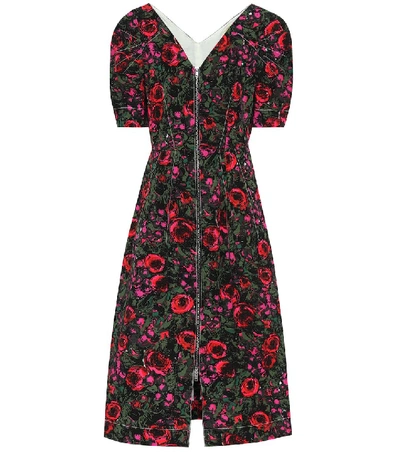 Shop Marni Floral Cotton-blend Twill Midi Dress In Red