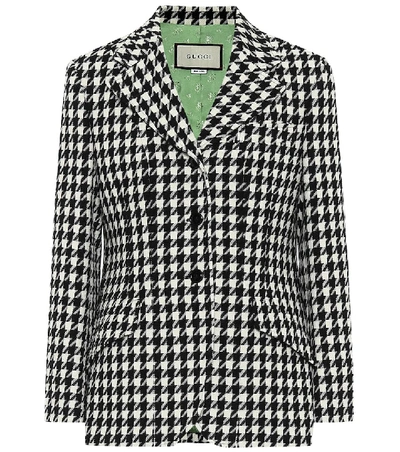 Shop Gucci Wool And Cotton Houndstooth Blazer In Black
