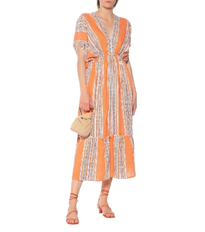 Shop Lemlem Amira Printed Cotton Maxi Dress In Orange