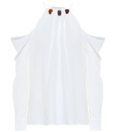 Shop Altuzarra Elijah Cold-shoulder Satin Top In White
