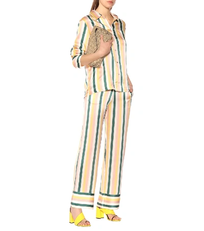 Shop Asceno Silk Pajama Top In Multicoloured