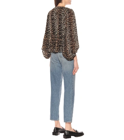 Shop Ganni Leopard-print Georgette Blouse In Brown