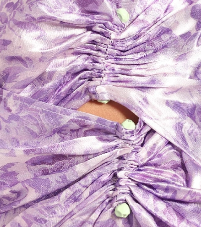Shop Ganni Floral Satin Midi Dress In Purple