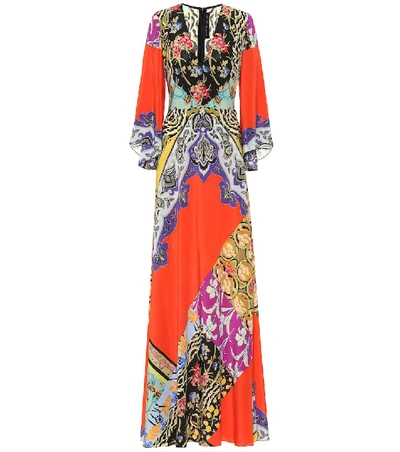 Shop Etro Printed Silk-crêpe Maxi Dress In Multicoloured