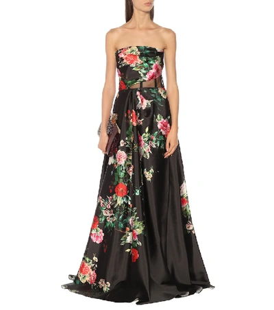 Shop Alex Perry Archer Floral Satin Dress In Black