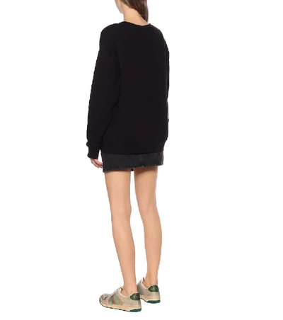 Shop Gucci Embroidered Logo Cotton Sweatshirt In Black