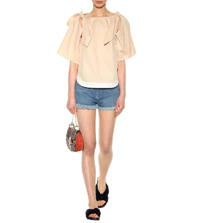 Shop Chloé Embellished Cotton Top In Beige