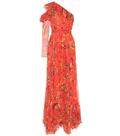 Shop Etro Paisley Silk Chiffon Gown In Red