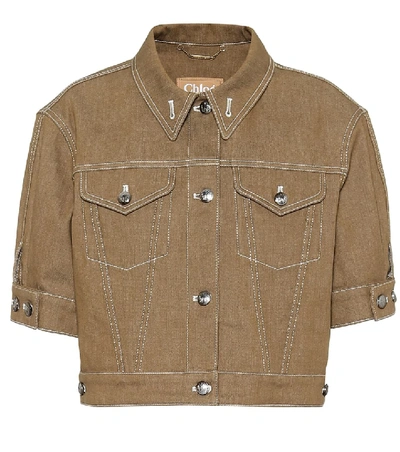 Shop Chloé Cropped Denim Jacket In Brown