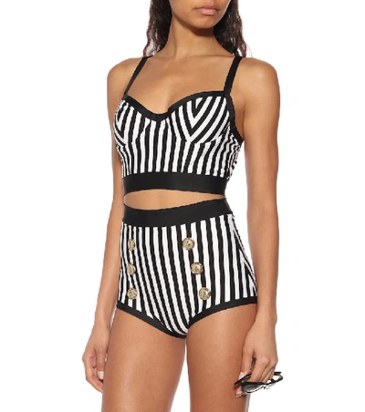 Shop Balmain Striped Bikini Top In Multicoloured