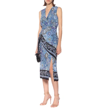 Shop Altuzarra Sade Printed Silk Midi Dress In Blue