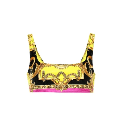 Shop Versace Printed Bikini Top In Yellow