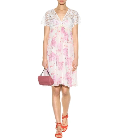 Shop Giamba Printed Silk And Lace Dress In Pink
