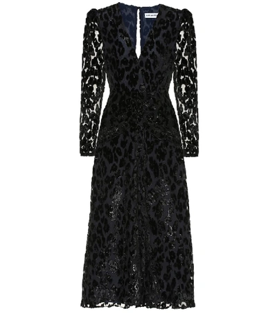 Shop Self-portrait Metallic Leopard-dévoré Midi Dress In Black