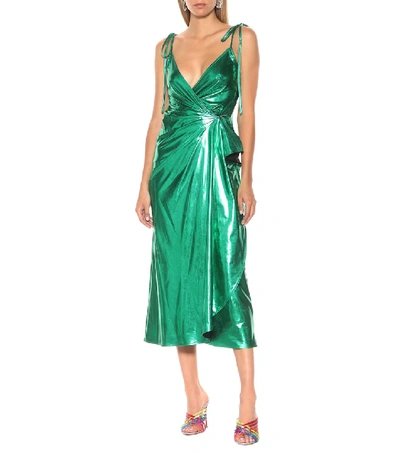 Shop Attico Metallic Wrap Dress In Green