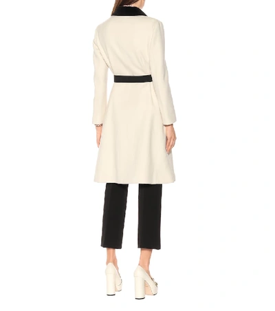 Shop Gucci Velvet-trimmed Wool Coat In White