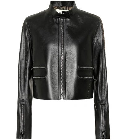 Shop Fendi Leather Jacket In Black