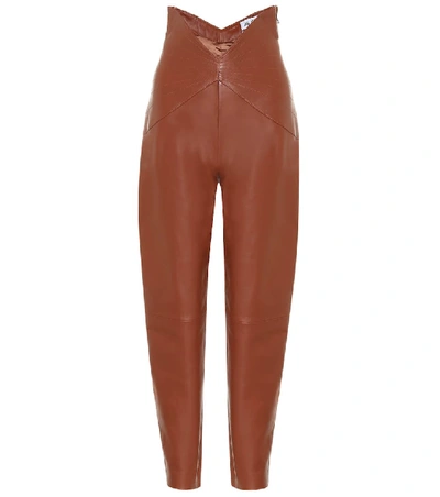 Shop Attico Dallas Leather High-rise Carrot Pants In Brown