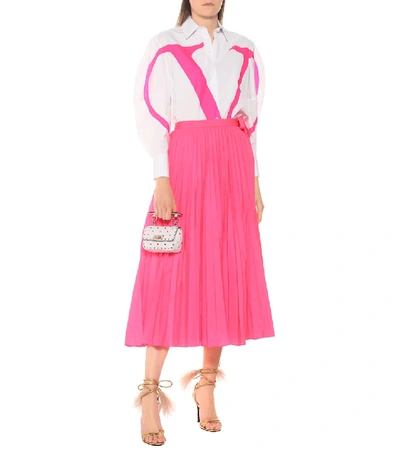 Shop Valentino Pleated Jersey Midi Skirt In Pink