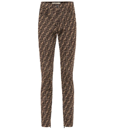 Shop Fendi Ff-jacquard Skinny Pants In Brown