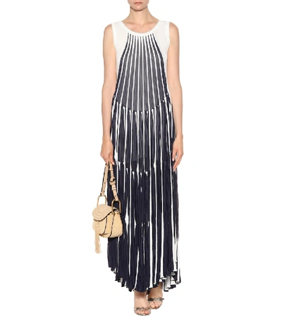 Shop Chloé Cotton-blend Striped Dress In Blue