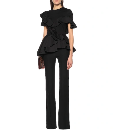 Shop Alexander Mcqueen Ruffled Cotton-poplin Top In Black