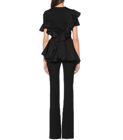 Shop Alexander Mcqueen Ruffled Cotton-poplin Top In Black