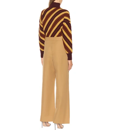 Shop Marni High-rise Wide-leg Wool Pants In Beige