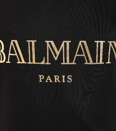 Shop Balmain Sleeveless Printed Cotton T-shirt In Black