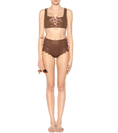 Shop Marysia Palm Springs Tie Bikini Top In Brown