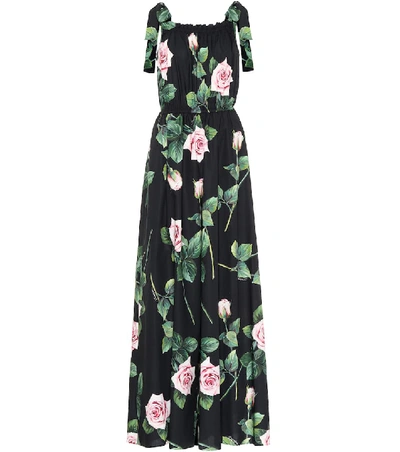 Shop Dolce & Gabbana Floral Cotton Jumpsuit In Black