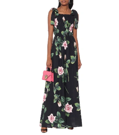 Shop Dolce & Gabbana Floral Cotton Jumpsuit In Black