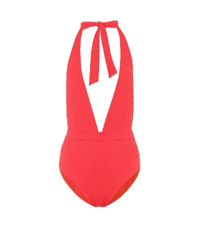 Shop Alexandra Miro Eva Halterneck Swimsuit In Red