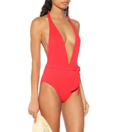 Shop Alexandra Miro Eva Halterneck Swimsuit In Red