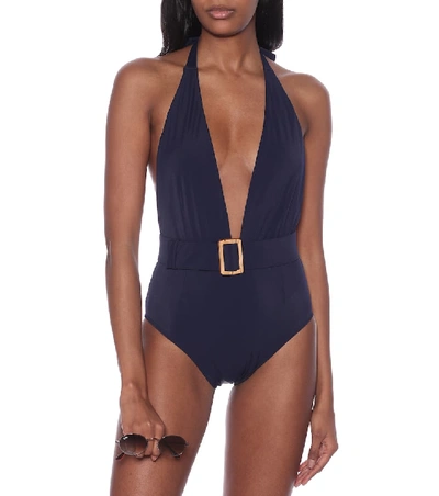 Shop Alexandra Miro Eva Halter Swimsuit In Blue