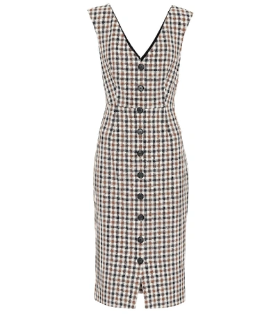 Shop Veronica Beard Lark Checked Cotton-blend Dress In Brown