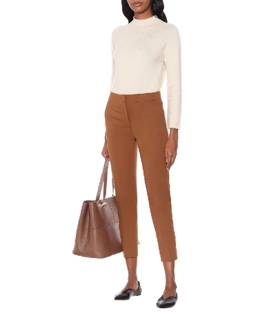 Shop Max Mara Pegno Stretch-jersey Slim Pants In Brown