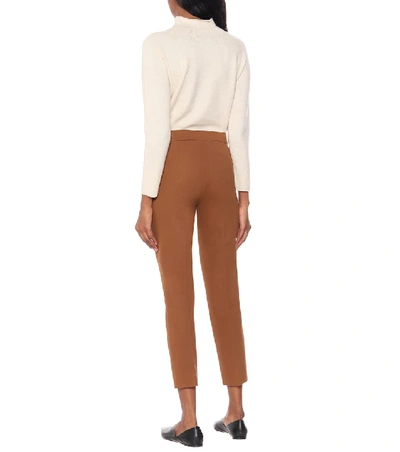 Shop Max Mara Pegno Stretch-jersey Slim Pants In Brown