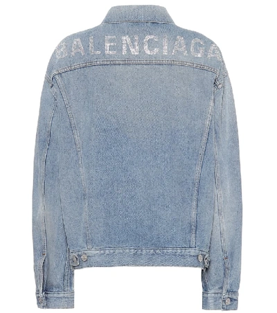 Shop Balenciaga Logo Embellished Denim Jacket In Blue