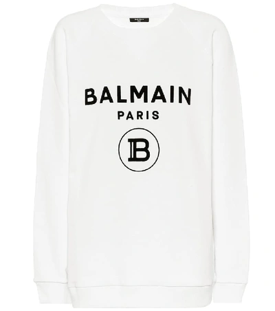 Shop Balmain Logo Cotton Sweatshirt In White