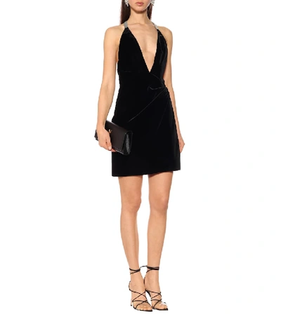 Shop Saint Laurent Velvet Minidress In Black
