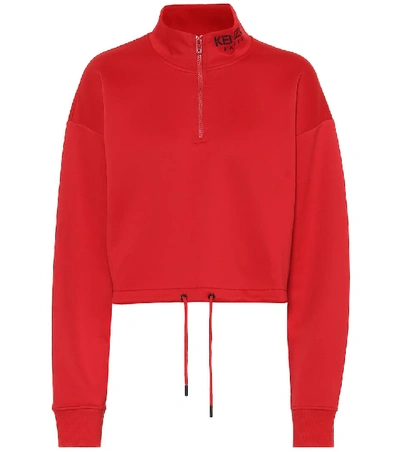 Shop Kenzo Cropped Cotton-blend Sweatshirt In Red