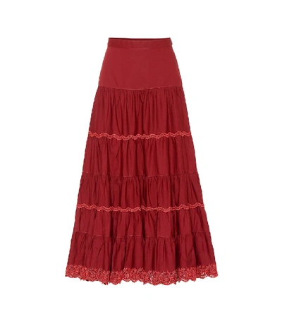 Shop Ulla Johnson Fleet Cotton Maxi Skirt In Red