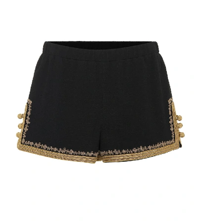 Shop Saint Laurent Embellished Crêpe Shorts In Black