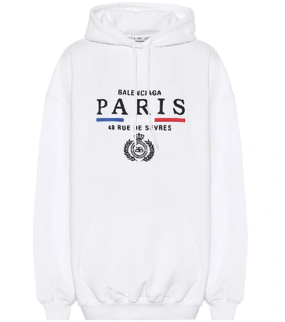 Balenciaga Paris Flag Cotton Jersey Hoodie In White | ModeSens