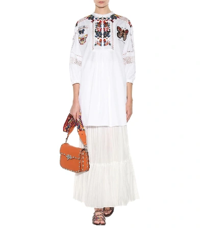 Shop Valentino Pleated Cotton Skirt In White