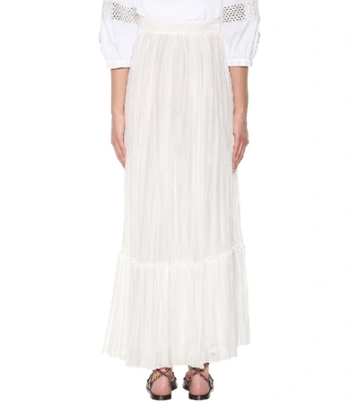 Shop Valentino Pleated Cotton Skirt In White