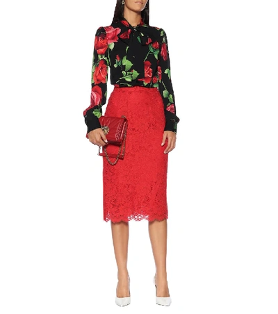 Shop Dolce & Gabbana Floral-lace Skirt In Red